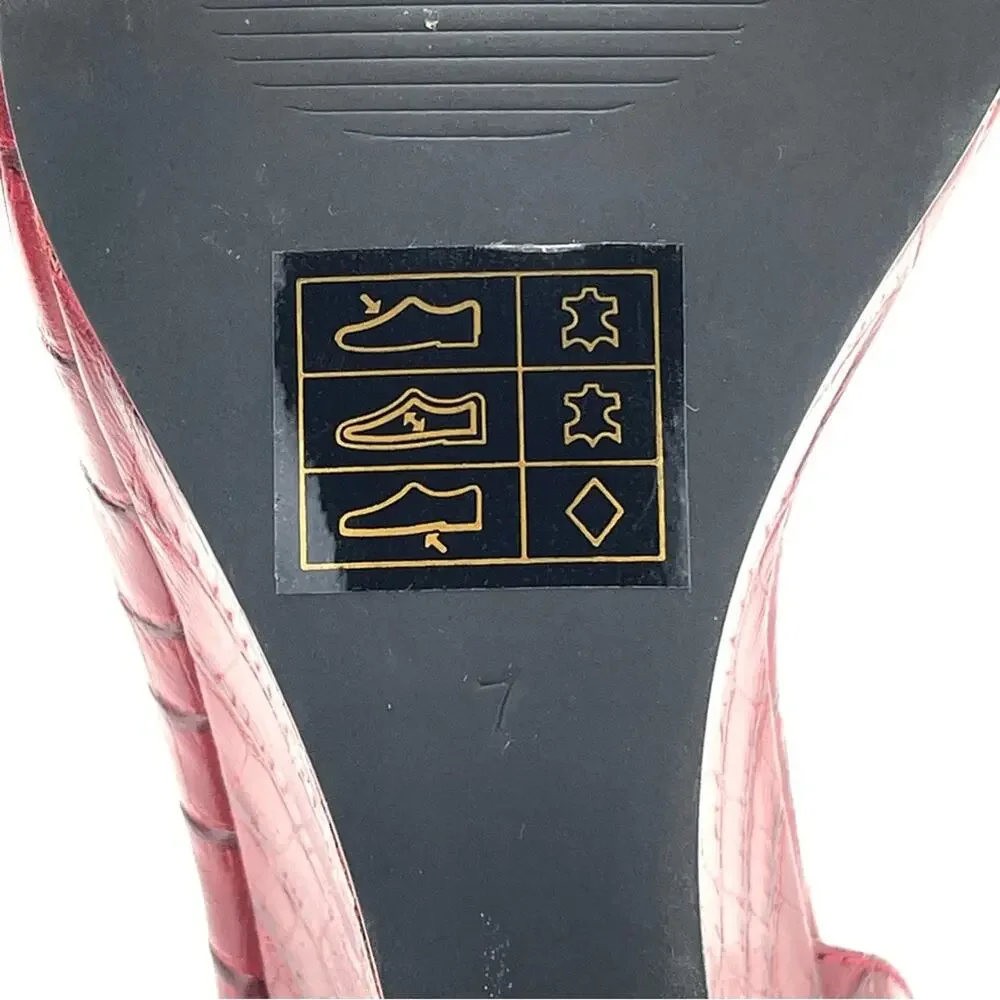 Anthropologie/Farylrobin D'Orsay Wedge Sandal Sz 7 Red Leather Embossed Open-Toe